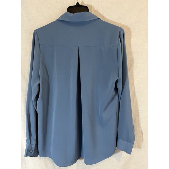 ZC & GF Blue Large Long Sleeve Button Down Blouse - Picture 6 of 9